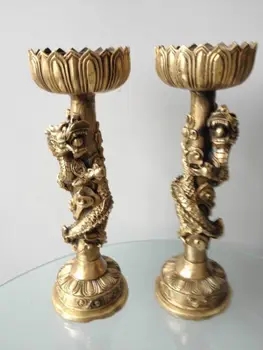 

Chinese boutique pure copper collection carving dragon candlestick