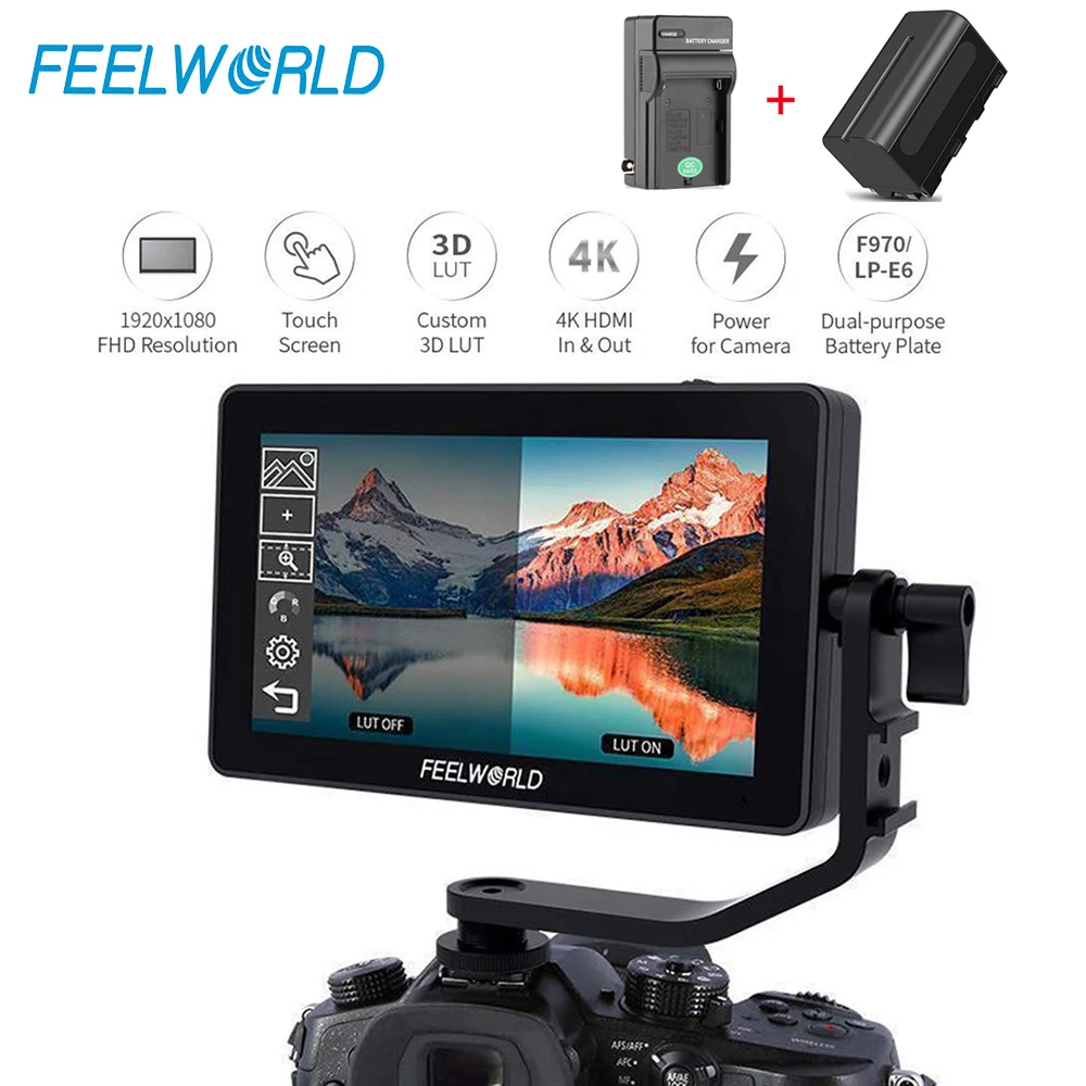 FEELWORLD F6 Plus 5,5 дюймов Suppor 4K 3D DSLR камера полевой монитор 1080P для DSLR камеры s и карданный стабилизатор