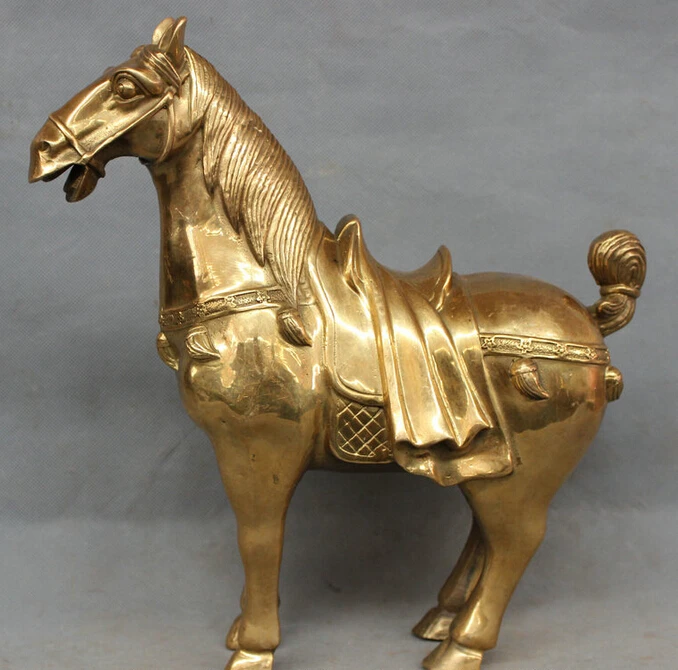

song voge gem S4161 13" Folk Chinese Brass FengShui Wealth Year Zodiac Tang Horse Statue Animals