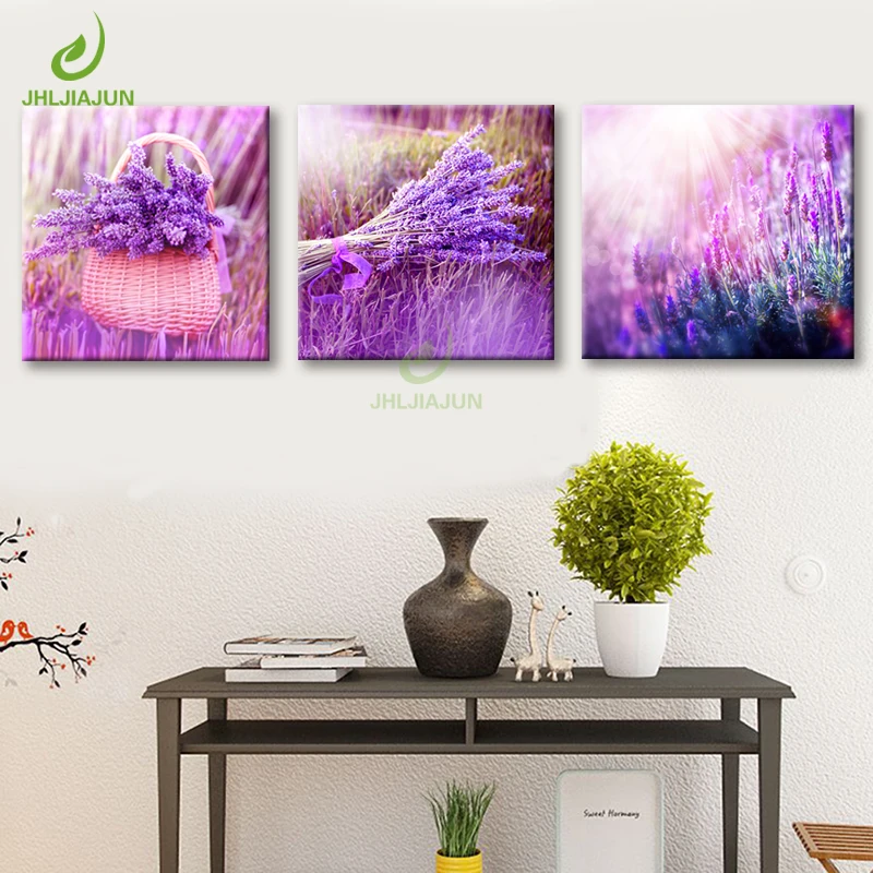3 предмета, украшение для дома, художественная настенная фиолетовая лаванда, цветы, модульные картины для гостиной, печать на холсте на стене