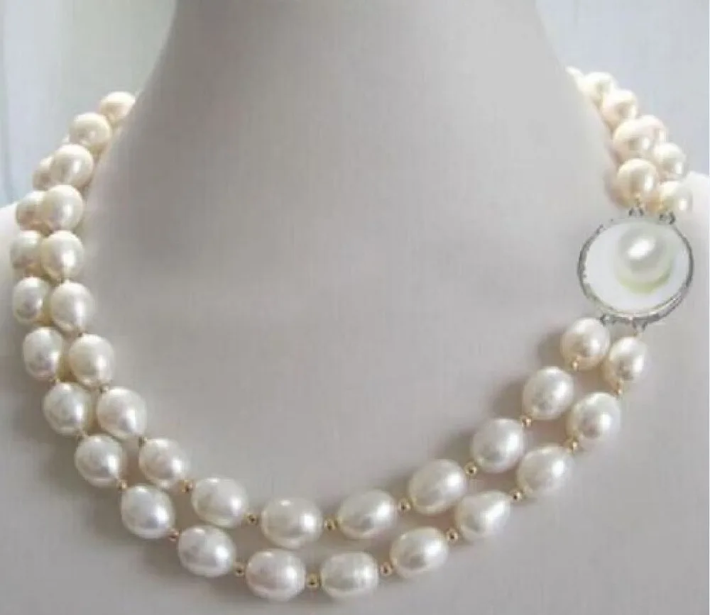 

Free Shipping >>>VERY ELEGANT 2 ROWS AAA+ 11-13MM SOUTH SEA WHITE NATURAL PEARL NECKLACE 17" 18