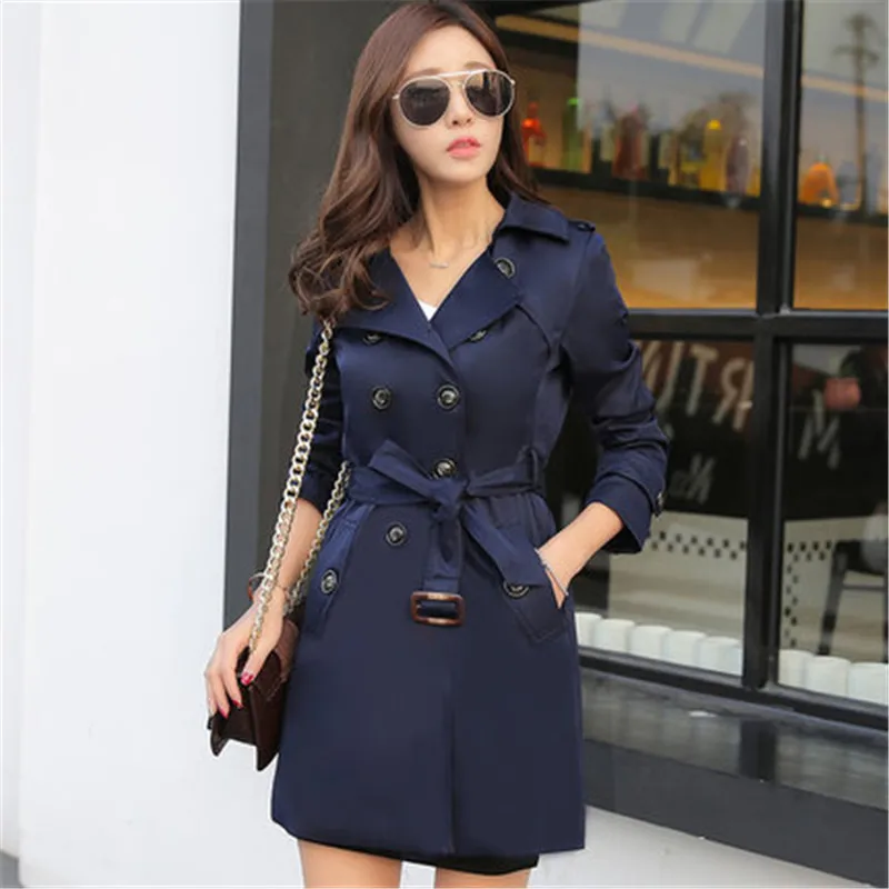

2019 Spring Double Breasted Trench Coat Women Business Slim Basic Outerwear Women Classic Long Trench Coat With Belt Female