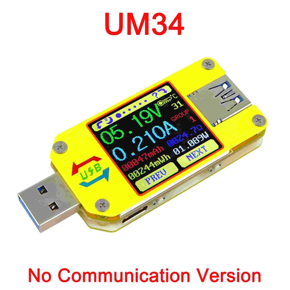 For UM34 UM34C Multifunctional Tester Voltmeter Ammeter LCD Display Voltage Meter USB 3.0 Battery Charge Cable Resistance Type-c