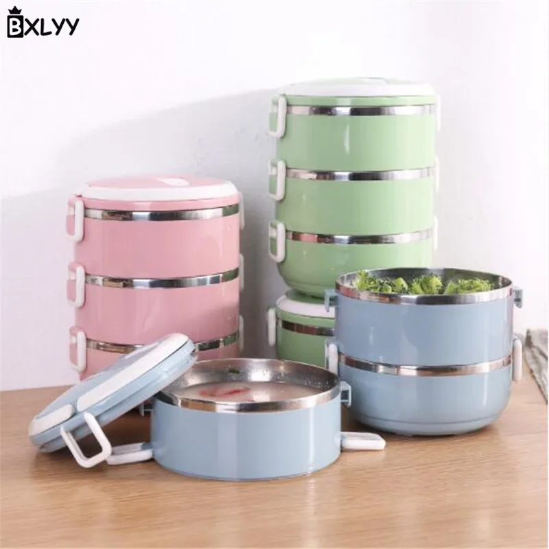 BXLYY Nordic Color Round Stainless Steel Insulated Lunch Box Food Children Portable Picnic School New Year.7 | Дом и сад