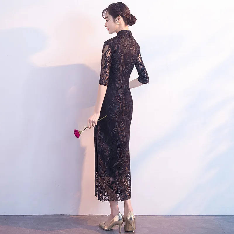Плюс размер 4XL китайское традиционное платье женские тонкие Cheongsam вышивка блестки современный Восточный длинный Ципао вечернее платье