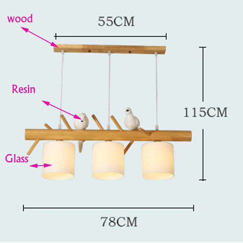 Современная Подвесная лампа для ресторана в скандинавском стиле, подвесной светильник с изображением птицы из дерева и смолы 2/3 г. Для детской спальни, гостиной, светильник