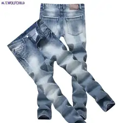 Мужские джинсы Синий 2018 новый мода мужская проблемных отверстие джинсы Masculino брюк повседневные Прямые узкие джинсы