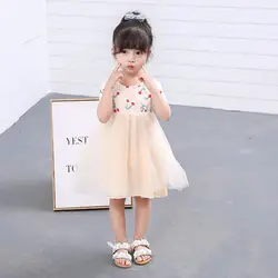 Детское Пышное летнее платье для малышей; коллекция 2019 года; летнее повседневное Сетчатое платье в стиле пэчворк с короткими рукавами и