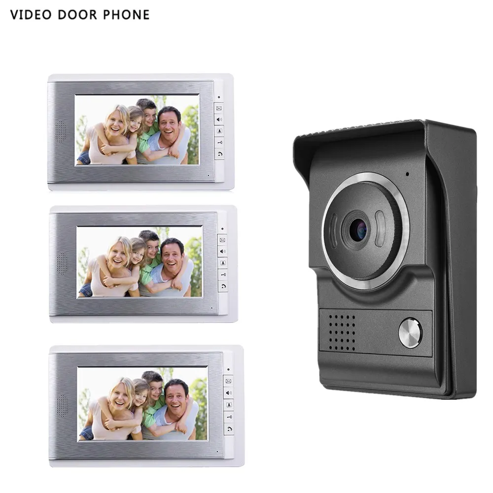 

2017 7INCH Video door phone Intercom System TFT-LCD Color Screen three Monitor with one outdoor panel video DoorBell for villa