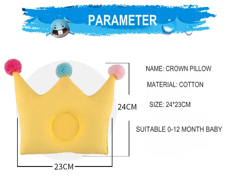 Новые однотонные хлопок детские подушки предотвратить плоская голова ребенка Симпатичные Корона Форма Подушка для новорожденных 0507
