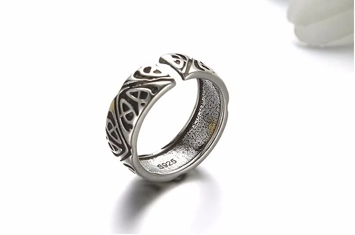 Винтажный 925 пробы-Серебряный Римский ремень в клетку, тибетские серебряные кольца, черные тайские серебряные кольца для мужчин и женщин, 16 мм S-R13