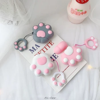 

Cute Cat Claw Style Soft Silicone Protective Cover Shockproof Case Skin Shell With Lanyard for Airpods 1/2 Charging Box