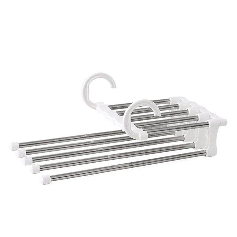 Pants Hanger Closet Organizer Non Slip Multi Layers Stainless Steel Adjustable Trousers Storage Rack Space Saving for Jeans Ti - Цвет: White