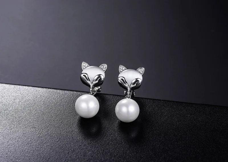 Серьги из стерлингового серебра S925, серьги в виде животных, лисы, жемчуга, клипсы для ушей, женский темперамент, без пирсинга, серьги для женщин, для девушек, ювелирные изделия для ушей