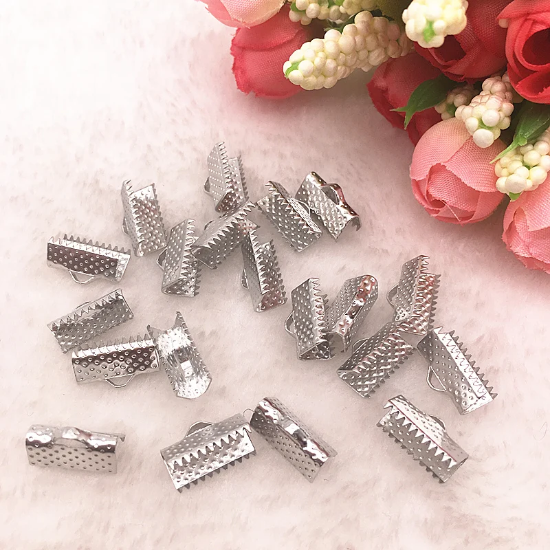 50 100pcs Dull silver Crimp End beads leather cord clasps End Caps For