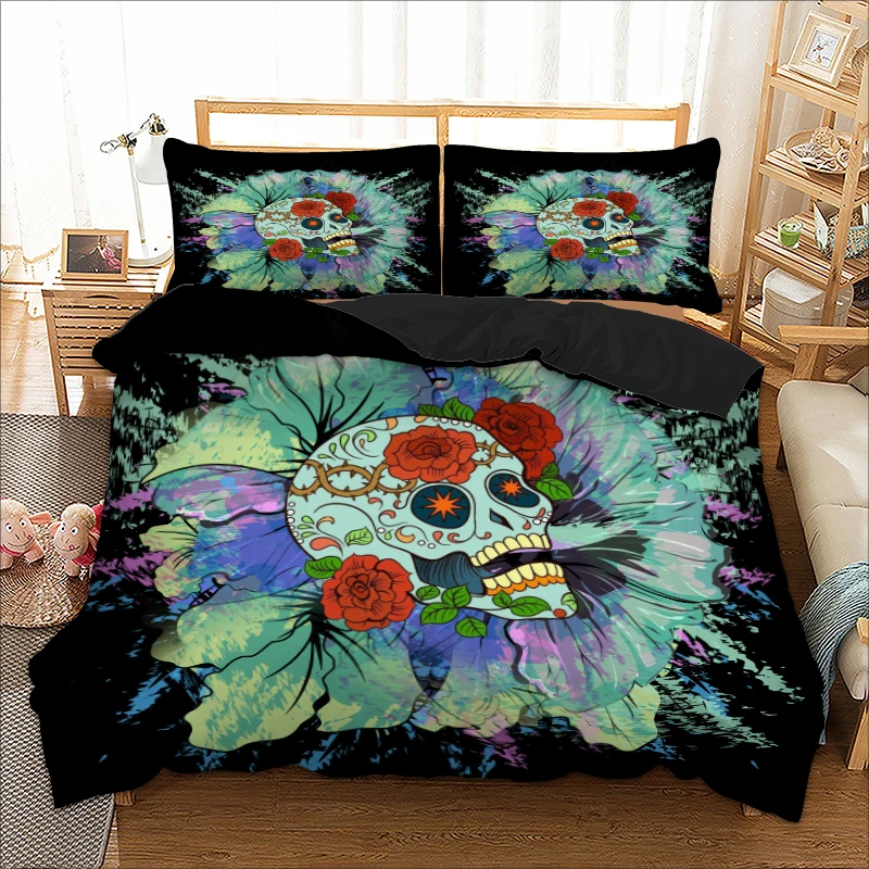 

Happy Skull Bedding Set Single Double Queen King Twin Full Queen King Size Floral Duvet Cover Quilt Cover Pillow Cases 3pcs