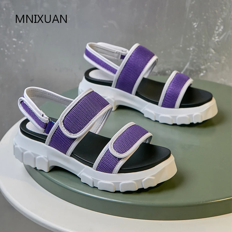 

MNIXUAN Fashion women gladiator sandals flat platform shoes punk casual shoes 2019 summer new open toe mesh hook medium heeled