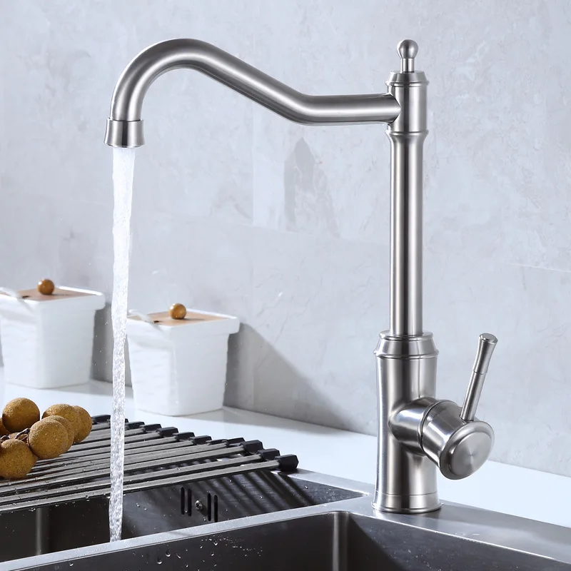 

European 304 Stainless Steel Faucet cold and Hot Mixing Valve Kitchen Faucet 360 degree faucets tap Brushed deck mounted