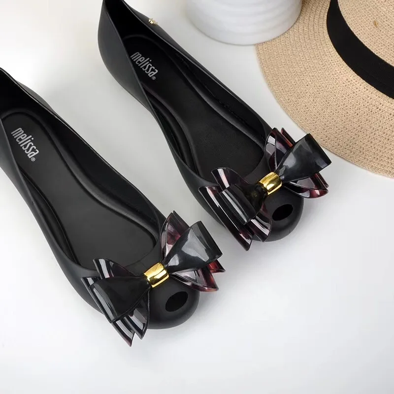 Melissa Women Sandals 2019 Summer New Ins Hot Women Single Shoes Transparent Jelly Sandals Sweet Bowtie Melissa Sandals