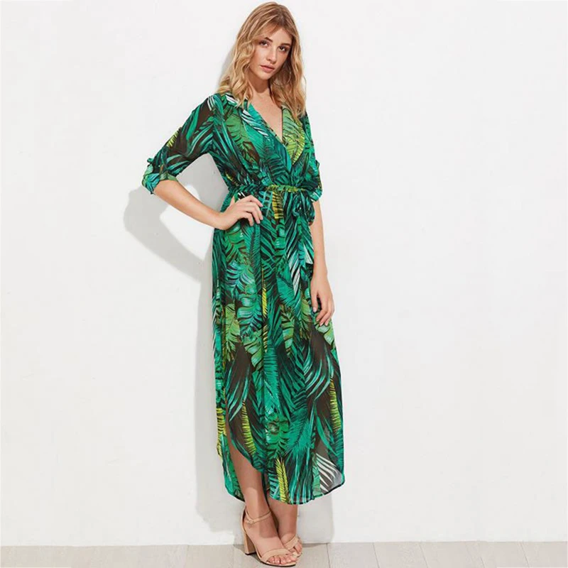 www.Nuroco.com - Plus Size - Chiffon Long Summer Dresses Sexy V-Neck ...