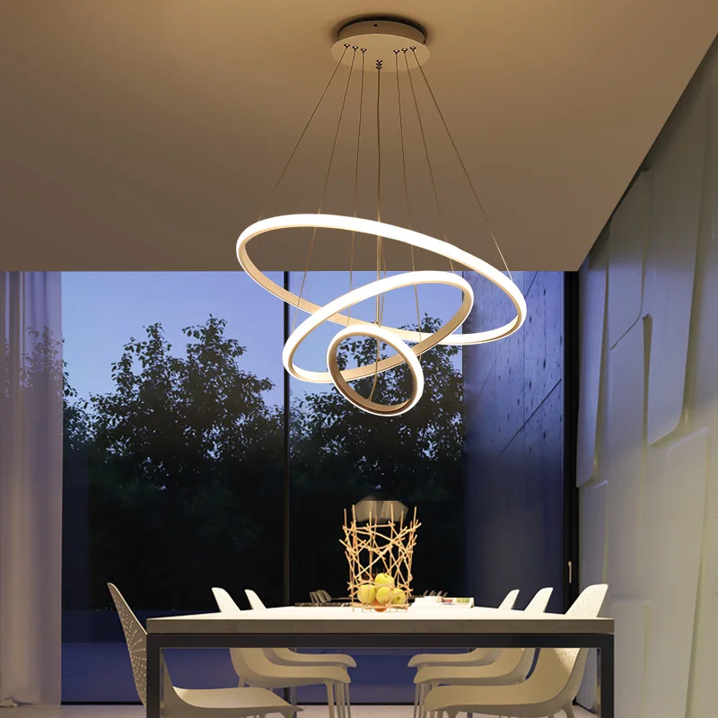 

Modern led Pendant Light for Kitchen Dining Room Living Room Suspension luminaire Hanging White Black Circle Wave Pendant lamp