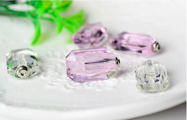 

1X screw cap crystal vials pendant clear pink Rectangle glass vial charms name on rice art Perfume oil bottle with storage space