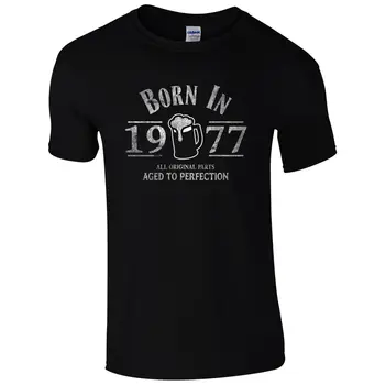 

Born in 1977 T-Shirt - 40th Year Birthday Age Present Beer Funny Aged Mens Gift Normal Short Sleeve Cotton T Shirts