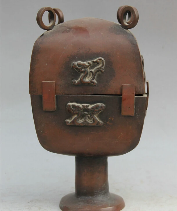 

song voge gem S5609 12" Chinese Purple Bronze square Dragon Beast vessel food Barn storehouse Zun
