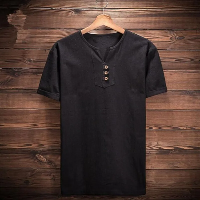 Рубашка Мужская льняная с коротким рукавом и V образным вырезом|linen shirts men|casual linen