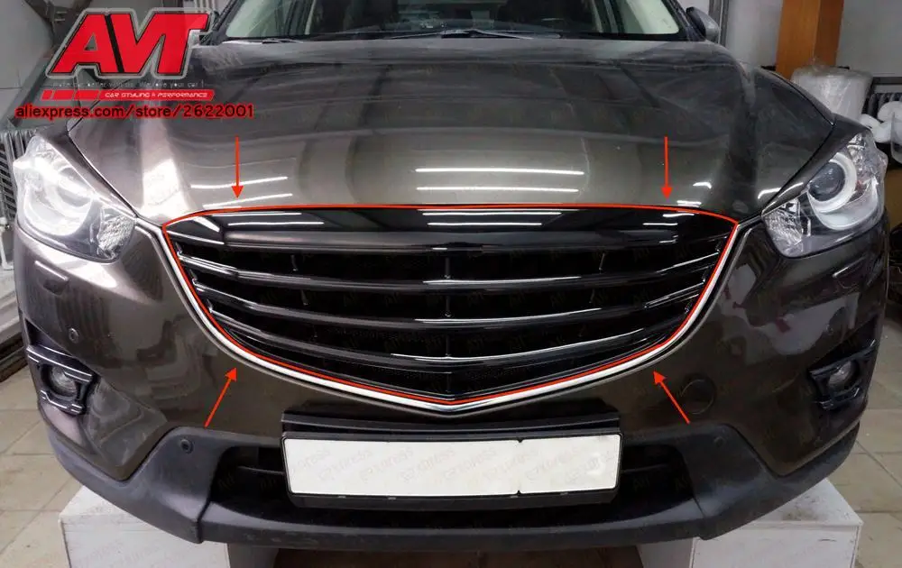 Решетка радиатора для Mazda CX 5 2011 2017 АБС пластик с черной сеткой Декор спортивный