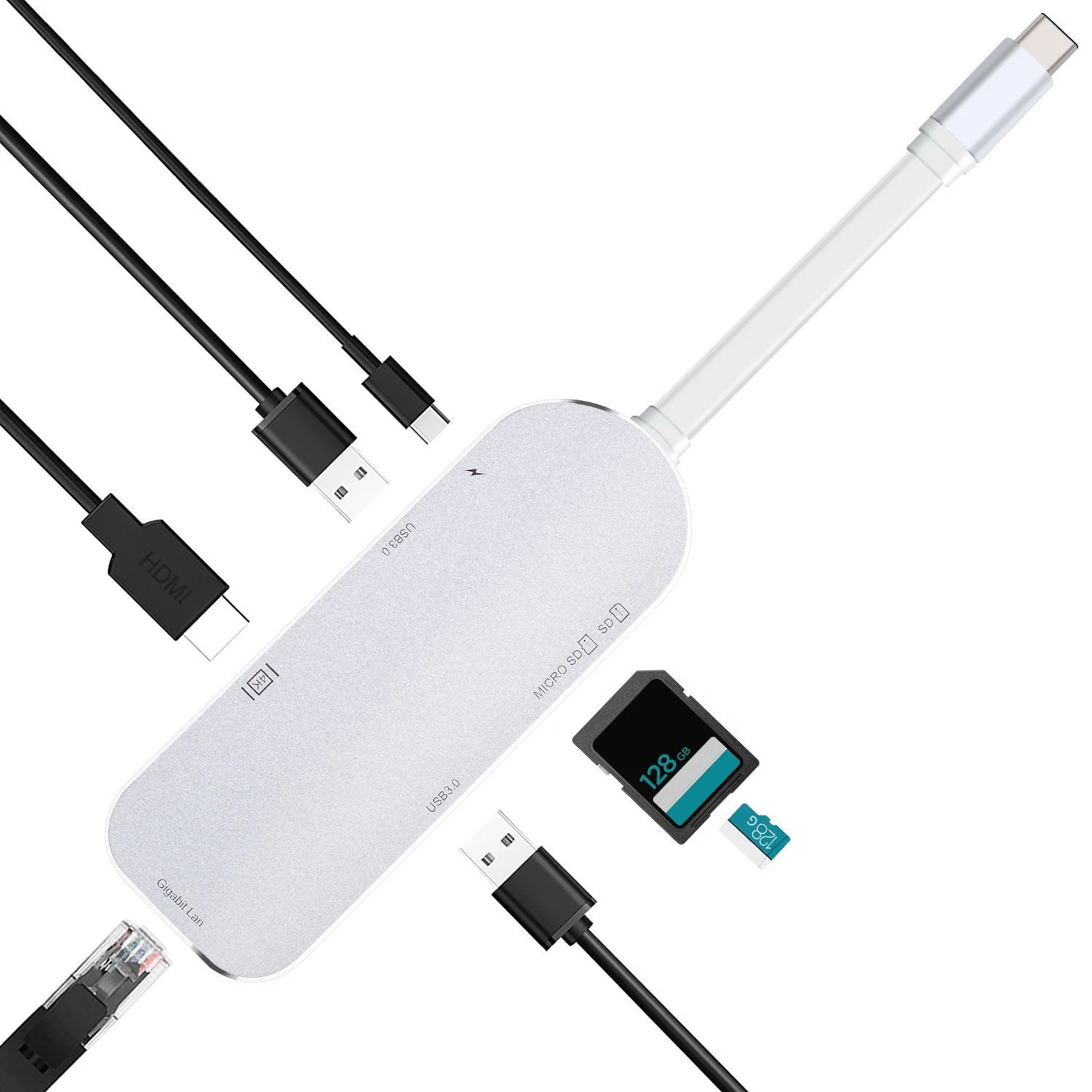 

hot-Type C Hub 7-in-1 USB C Adapter Type C 3.1 Charging Port with 4K HDMI Port, 2 USB 3.0 Ports, SD / TF Card Reader and RJ45