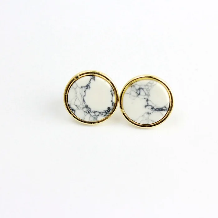 

Pop Handmade Fashion Simple Fancy Geometric Natural Stone Marble Earrings Circle Earrings Girls Popular Earrings Temperament
