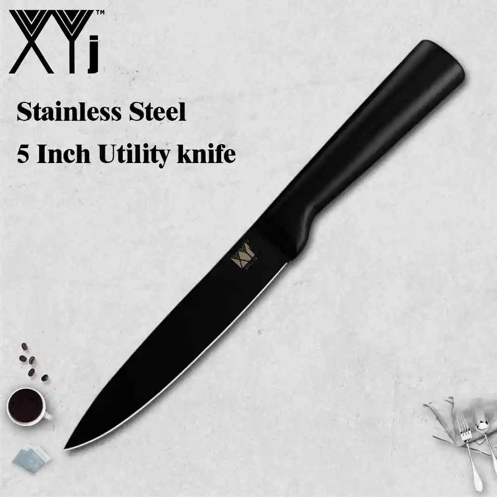 J.5Utility knife XYj набор кухонных ножей из нержавеющей стали, острые, все черные, легкие усилия, Не липкие, точилка для кухонных ножей, держатель Knfie - Цвет: J.5Utility knife