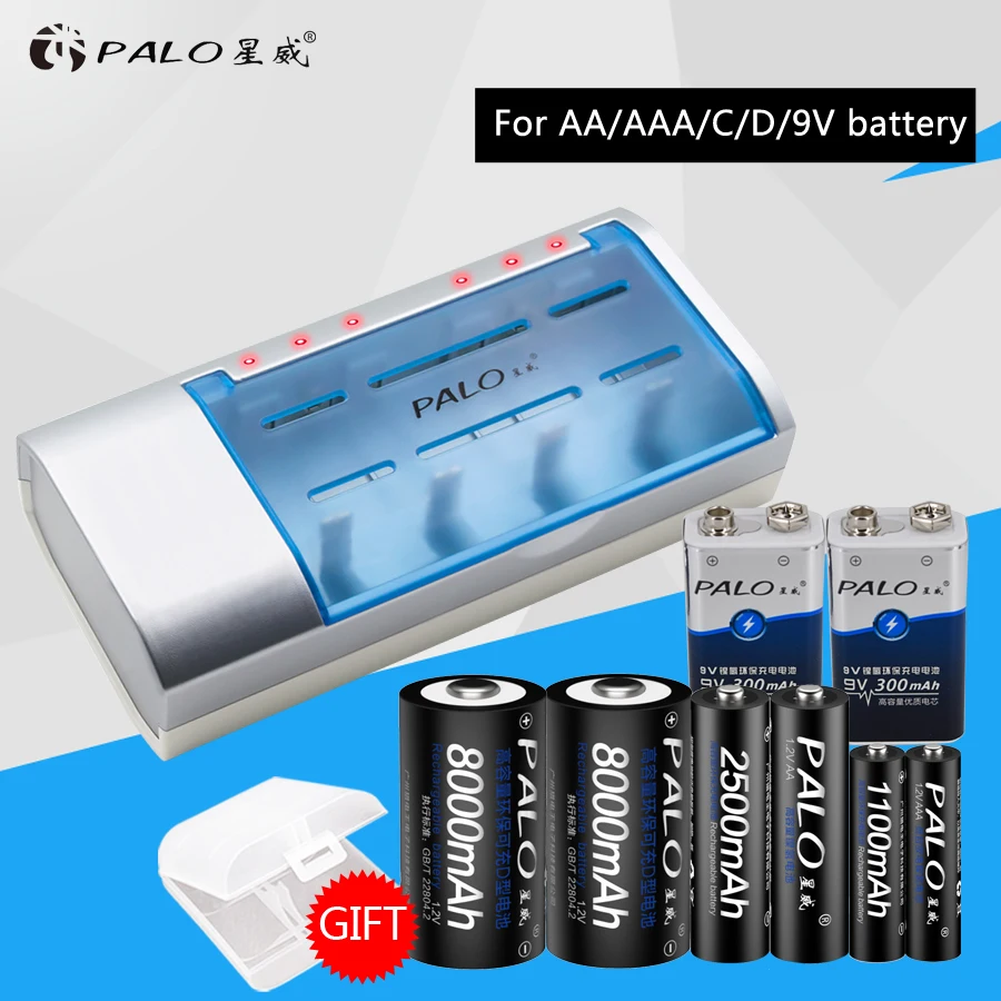 

HOT Multi-usage Battery Charger ForNIMH NICD AA/AAA/C/D/9V Battery+ 2x1100AAA+2x2500AA+2x9V300+2x8000D Rechargeable Batteries