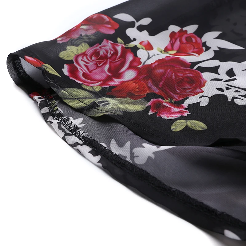 Women Boho Floral Loose Blouse Open Stitch Tops Shirt Floral Print Chiffon Cardigan Kimono Summer Beachwear Black Gray Blusas