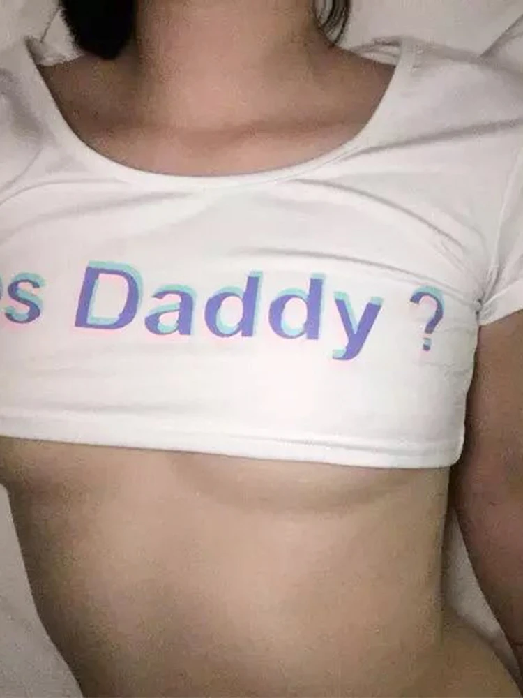 Женские укороченные футболки с коротким рукавом Yes Daddy летняя футболка буквенным