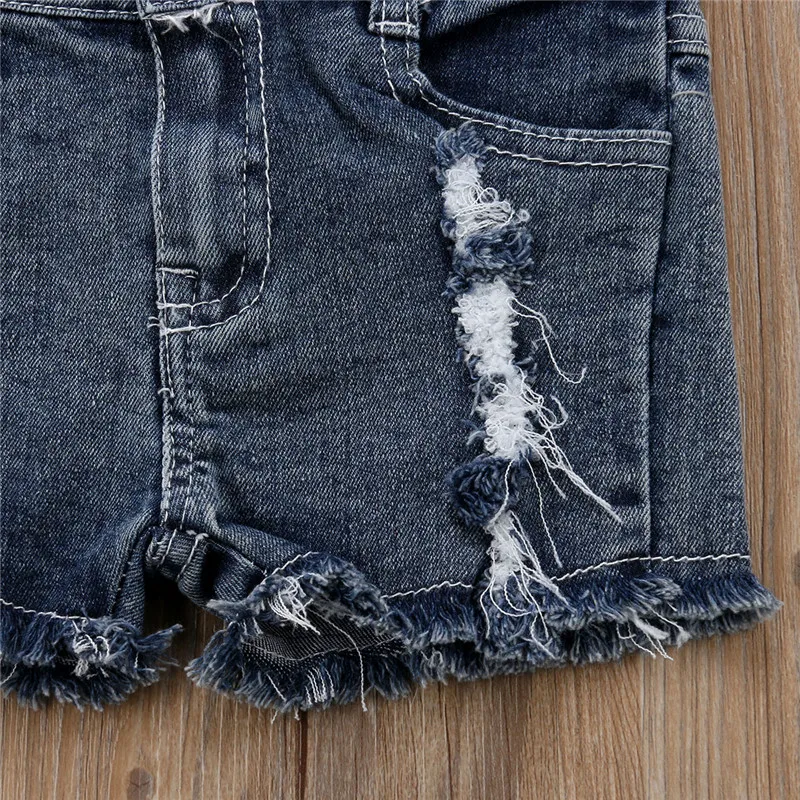 Лидер продаж; Новинка модные летние штаны для девочек для маленьких девочек Костюмы Рваные джинсовые шорты Для детей уличная одежда