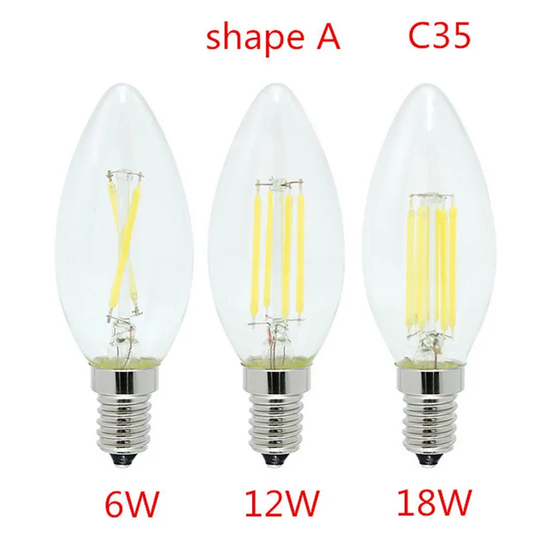 При заказе 1-10 штук Светодиодный ламп накаливания C35 светодиодная лампочка в виде свечи E14 6Вт 12Вт 18Вт AC 220 V C35L светодиодный свет Bombillas светодиодный безкорпусной светодиодный модуль Эдисона лампочка