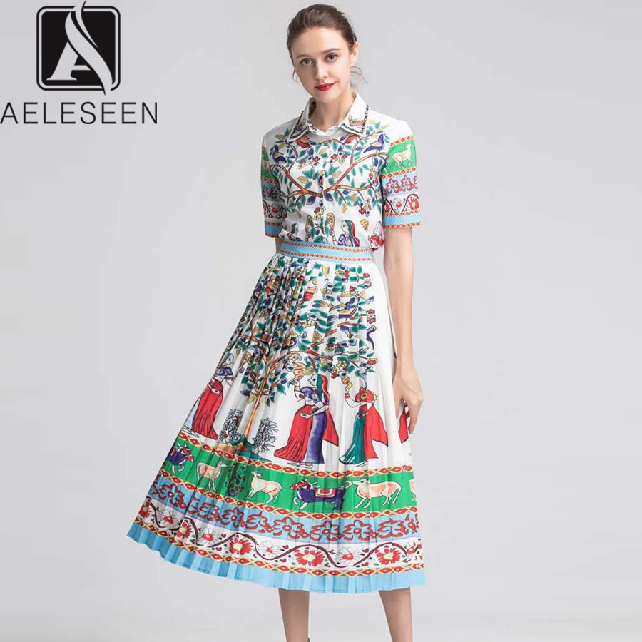 AELESEEN высокое качество женские костюмы 2019 Топ Мода Мультфильм цветочный принт