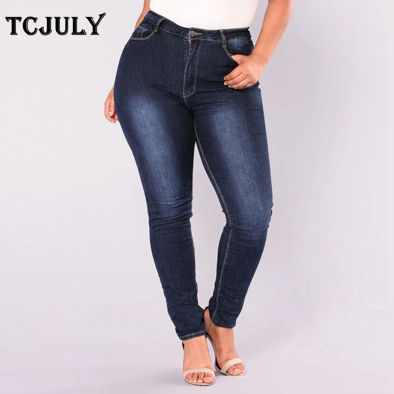 TCJULY Cotton Plus Size 2XL 3XL 4XL 5XL 6XL 7XL Mom Jeans Push Up Women's Jeans Large Sizes Stretchy Bleached Casual Denim Pants