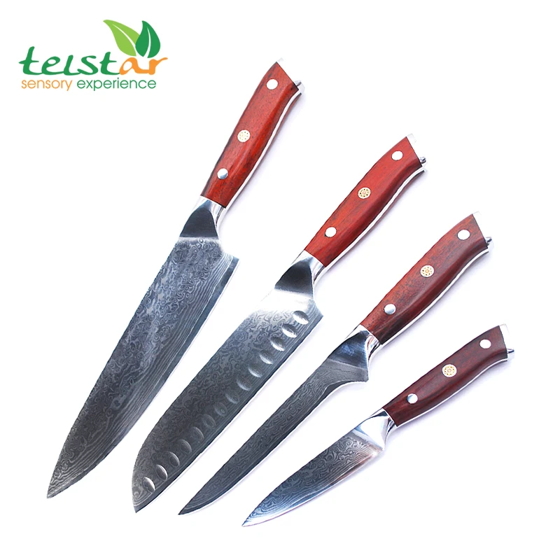 4Pcs Kitchen Knives Set 67 layer Japanese VG10 Damascus Steel Chef Cleaver Santoku Utility Paring Knife rosewood Handle | Дом и сад