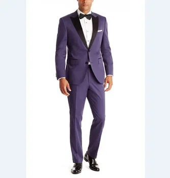 

Elegant Purple Men Suits With Black Stain Collar 2017 Fashion Young Men Party Suits Best Men Tuxedos For Weddings (Jacket+Pants)