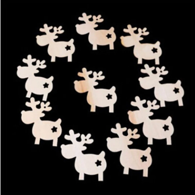 

10pcs Wood Tags Christmas Deer Home Decor Art Ornaments DIY Pendant Decoration Handmade Wood Christmas