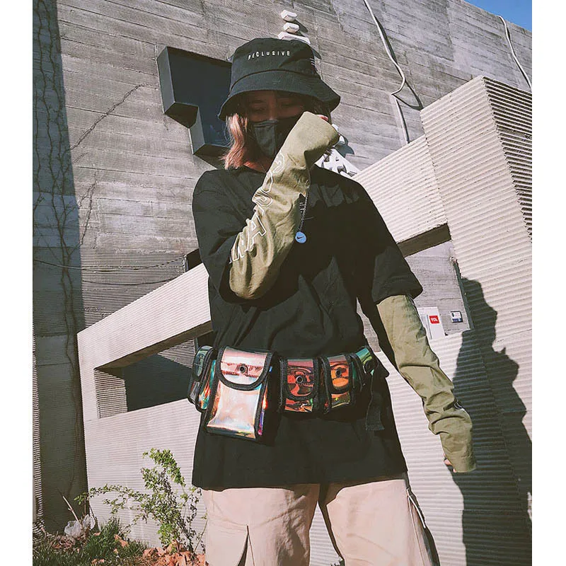 Мужская прозрачная нагрудная сумка, тактическая сумка в стиле хип-хоп, многокарманная мини-сумка, рюкзак kanye West, уличный крутой лазерный поясной рюкзак 030319