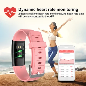 

red pink color smart bracelet Remote camera Real-time heart rate monitor diving smart wrist band best gift bracelet for lady