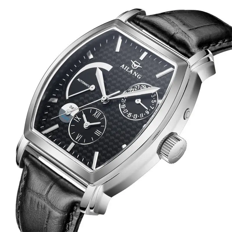 AILANG 5810 سويسرا الساعات الرجال العلامة التجارية الفاخرة التلقائي الميكانيكية ووتش تونيو برميل أسود حزام جلد relogio masculino AILANG 5810 سويسرا الساعات الرجال العلامة التجارية الفاخرة التلقائي الميكانيكية ووتش تونيو برميل أسود حزام جلد relogio masculino