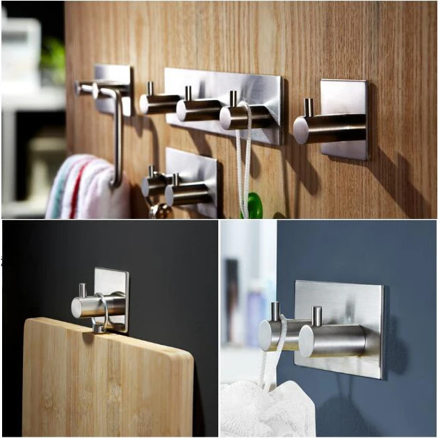 

Multi-use Self Adhesiv Hanging Hook 304 Stainless Steel Bathroom Kitchen Wall Hanger 1-3 Hooks Home Organizer Door Hanger D30