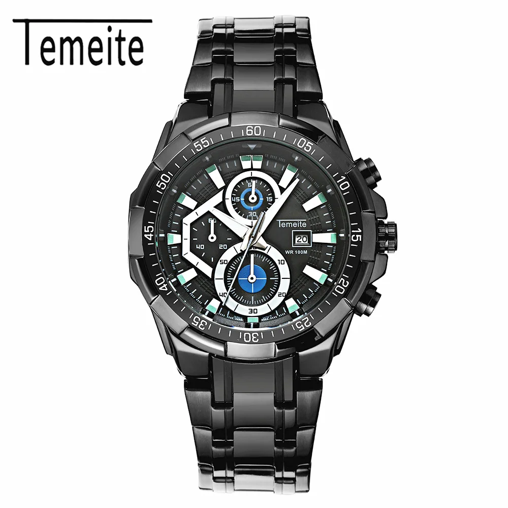 Часы TEMEITE Мужские кварцевые водонепроницаемые из нержавеющей стали|wristwatch