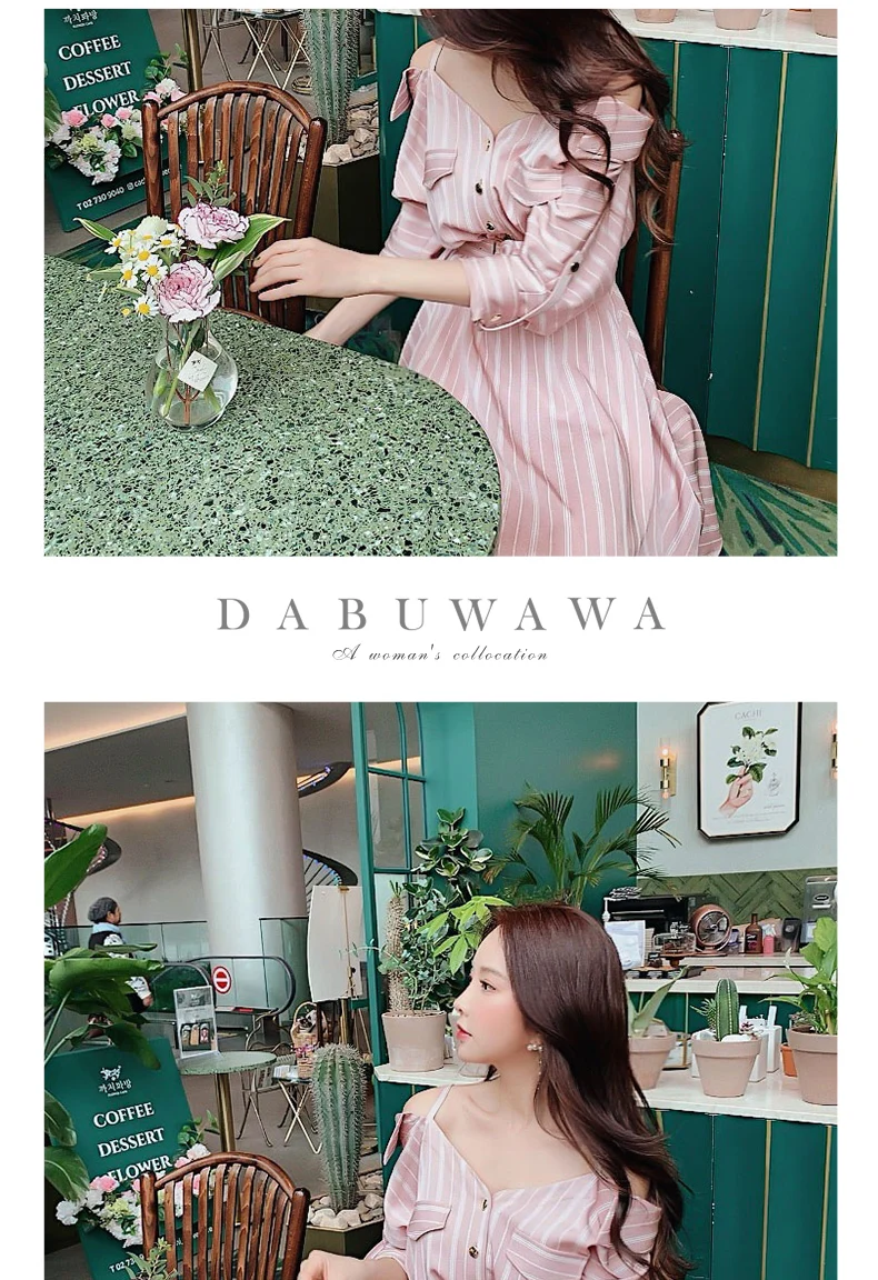 Dabuwawa Новое Осеннее женское тонкое приталенное темпераментное платье на бретельках розовое элегантное платье в полоску DN1CDR015