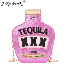

2018 New Fashion Style Tequila Bottle Pink Bag Designer handbags High Quality Women Shoulder Bag sac a main femme